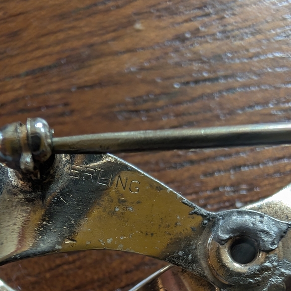 MCM christmas Sterling Silver Bow Brooch Mid Century Modern Coat Pin Minimalist - Picture 7 of 8